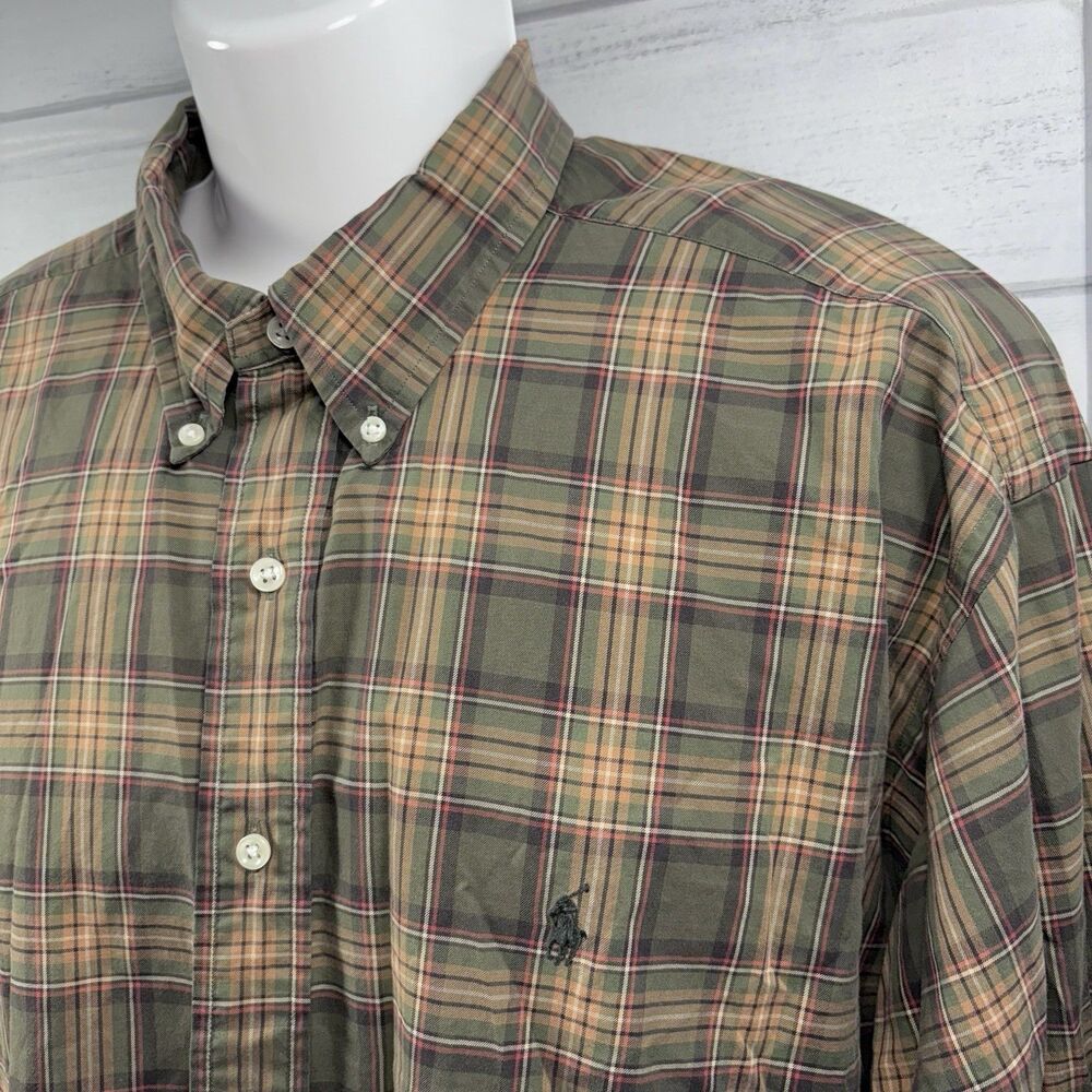 Ralph Lauren Vintage Men's Size 2XL Plaid Button Down Shirt Classic Fit Brown